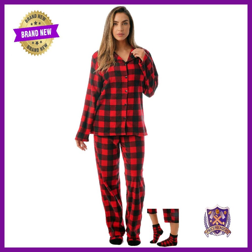 Microfleece Button Front Pajama Set With Socks - … - image 1